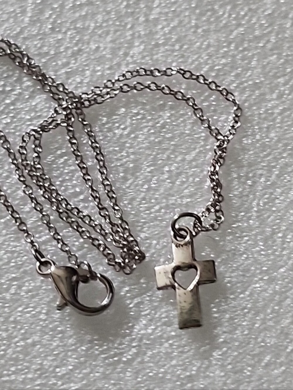 Hand Crafted Silver Cross Necklace with Heart Cutout